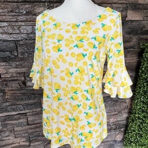 Pappagallo Yellow Green Ruffled Blouse